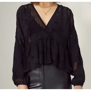 Wilfred Sheer Floral Long Sleeve Blouse Peplum Women’s Small Bohemian Fl…